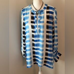 Rafaella Blue, Black & White Gradient Plaid Tunic